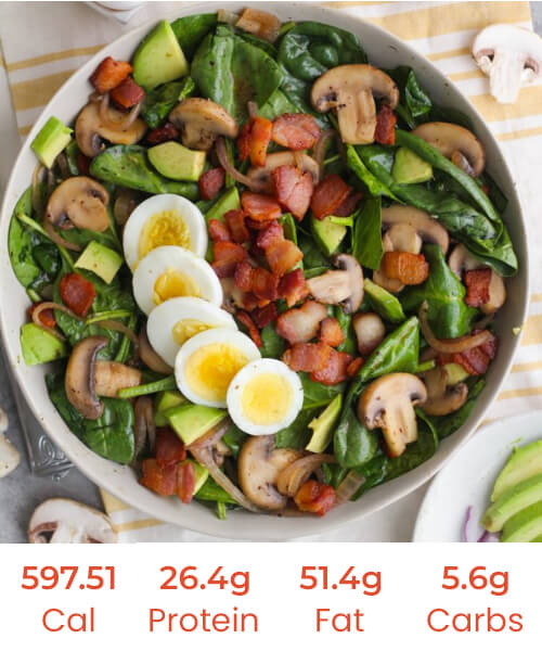 Breakfast Salad of Mushroom, Tomato, Chorizo, Bacon, Spinach, Free Range Boiled Eggs and Balsamic Vinaigrette (Breakfast) - Image 3