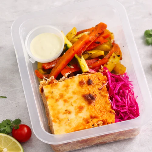 Chicken Enchilada, Charred Zucchini and Capsicum, Pickled Red Onion and Cabbage, Avocado and Sour Cream Sauce - Image 3
