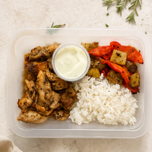 Chicken Souvlaki, Roasted Eggplant and Capsicum, Jasmin Rice, Yoghurt Dip (NDIS) - Image 3