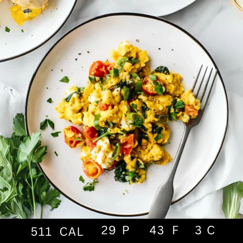 Creamy Free Range Scrambled Eggs with Sautéed Veggies and Cherry Tomatoes (Gluten-free) - Image 4
