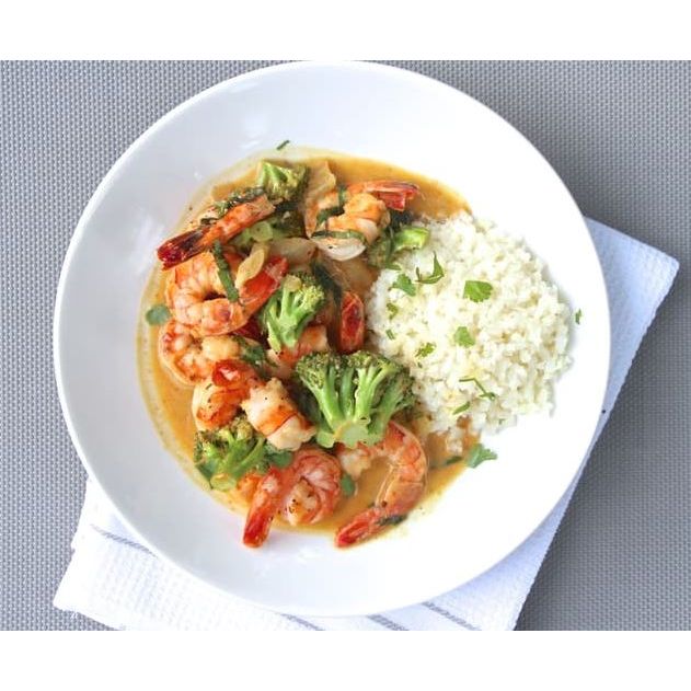 Curried Laksa Prawns with Cauliflower Rice & Crispy Tempeh (NDIS)