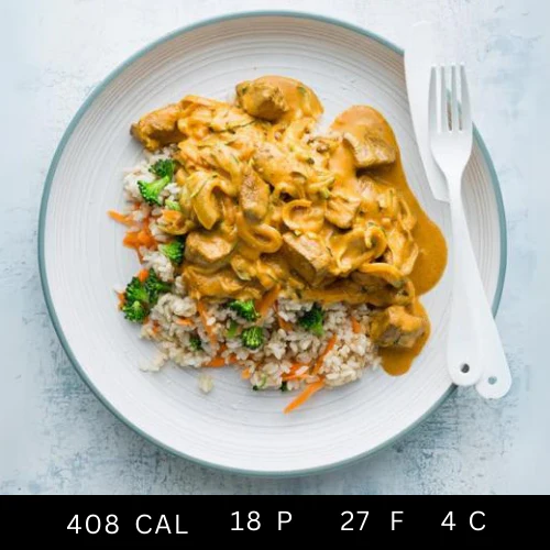 Free Range Butter Chicken with Stir-fried Broccoli Rice, Onions, and Capsicums (Gluten-free) - Image 3