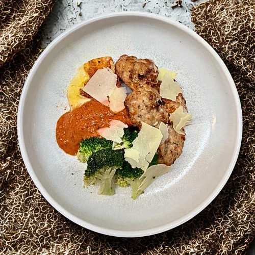 Italian Chicken Meatballs with Potatoes au Gratin and Broccoli (NDIS)