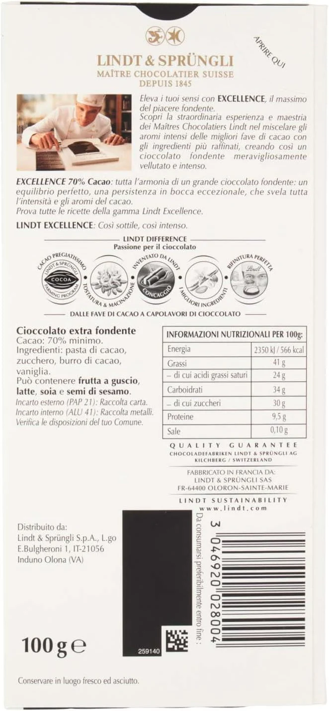 Lindt Excellence 70% Dark Chocolate – Rich & Smooth | 100g - Image 2