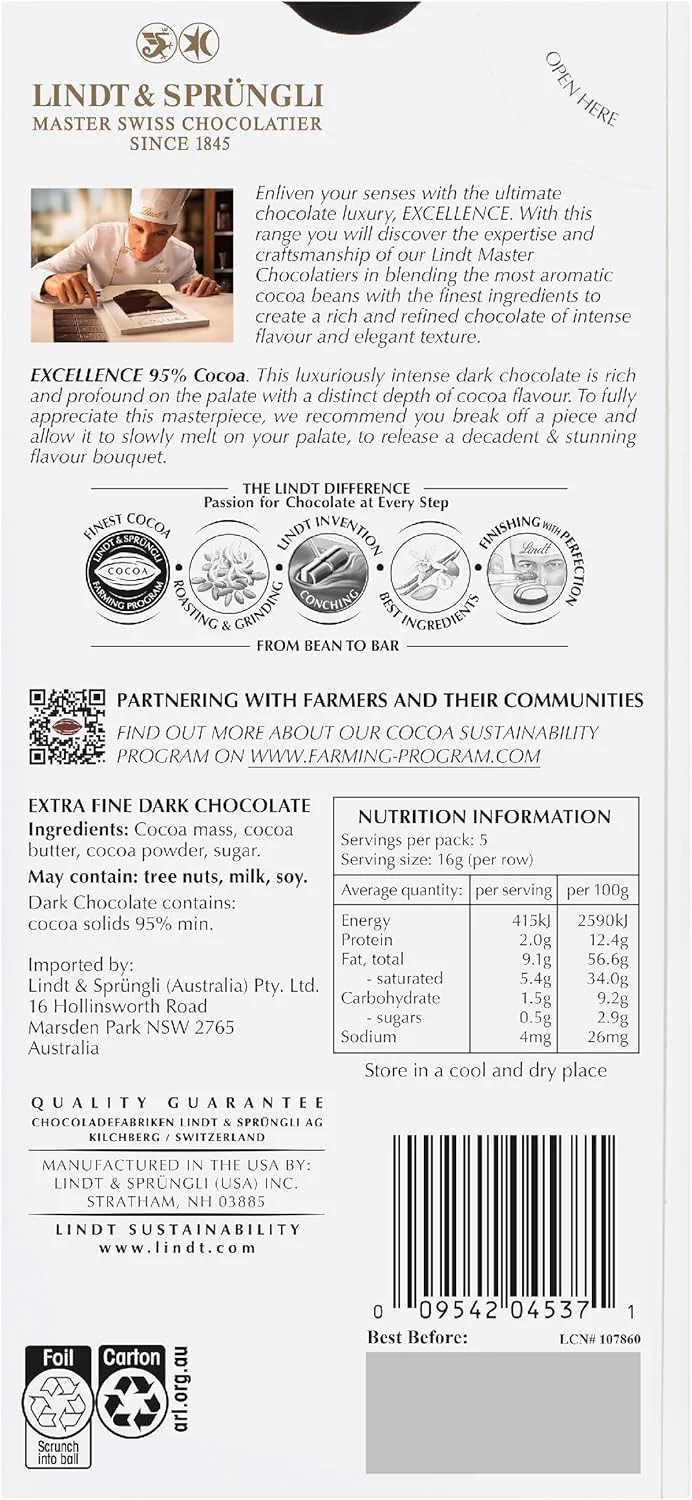 Lindt Excellence 95% Dark Chocolate – Intense & Rich | 80g - Image 2