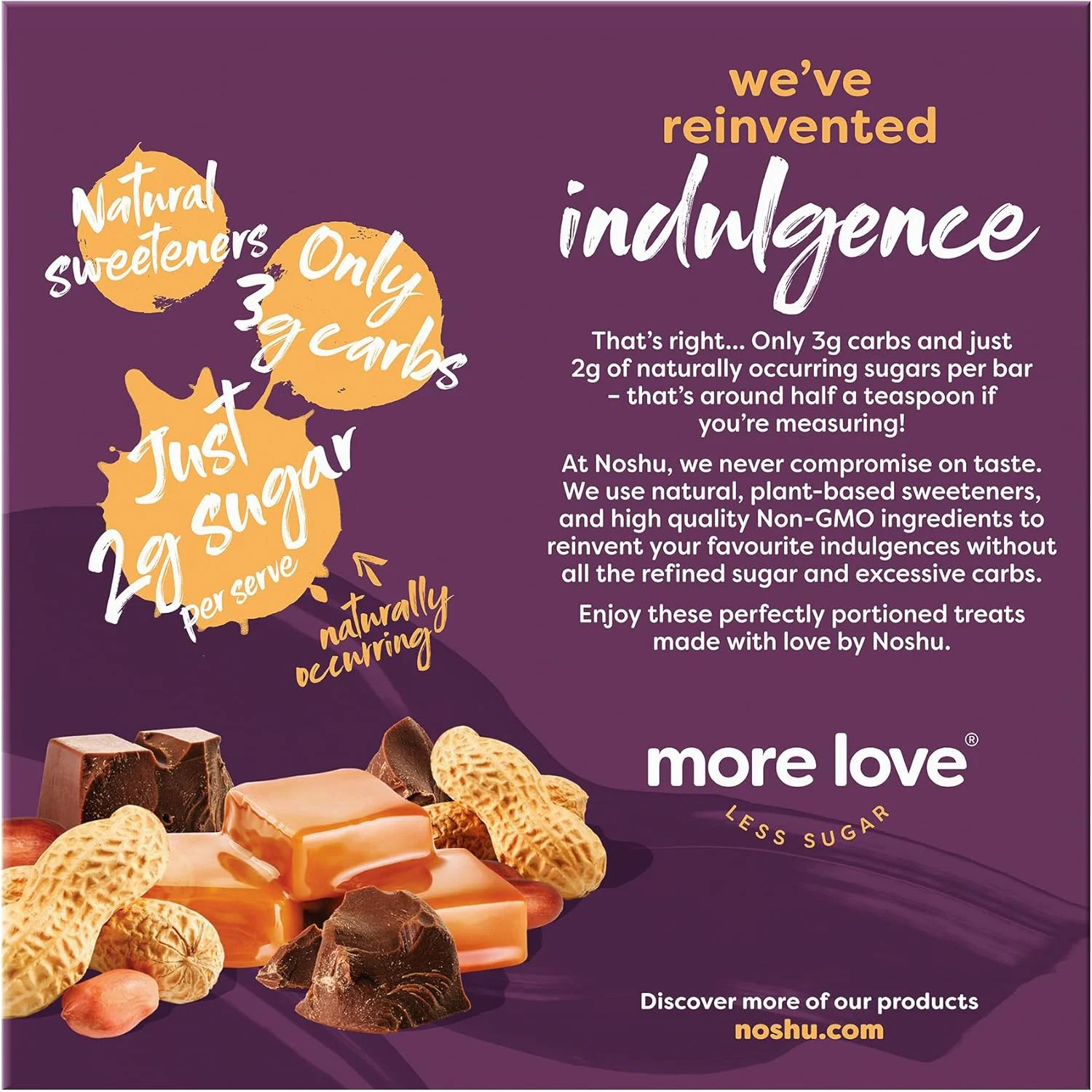 Noshu Low Carb Peanut & Caramel Nougat Bars – Guilt-Free Treat | 5-Pack - Image 2