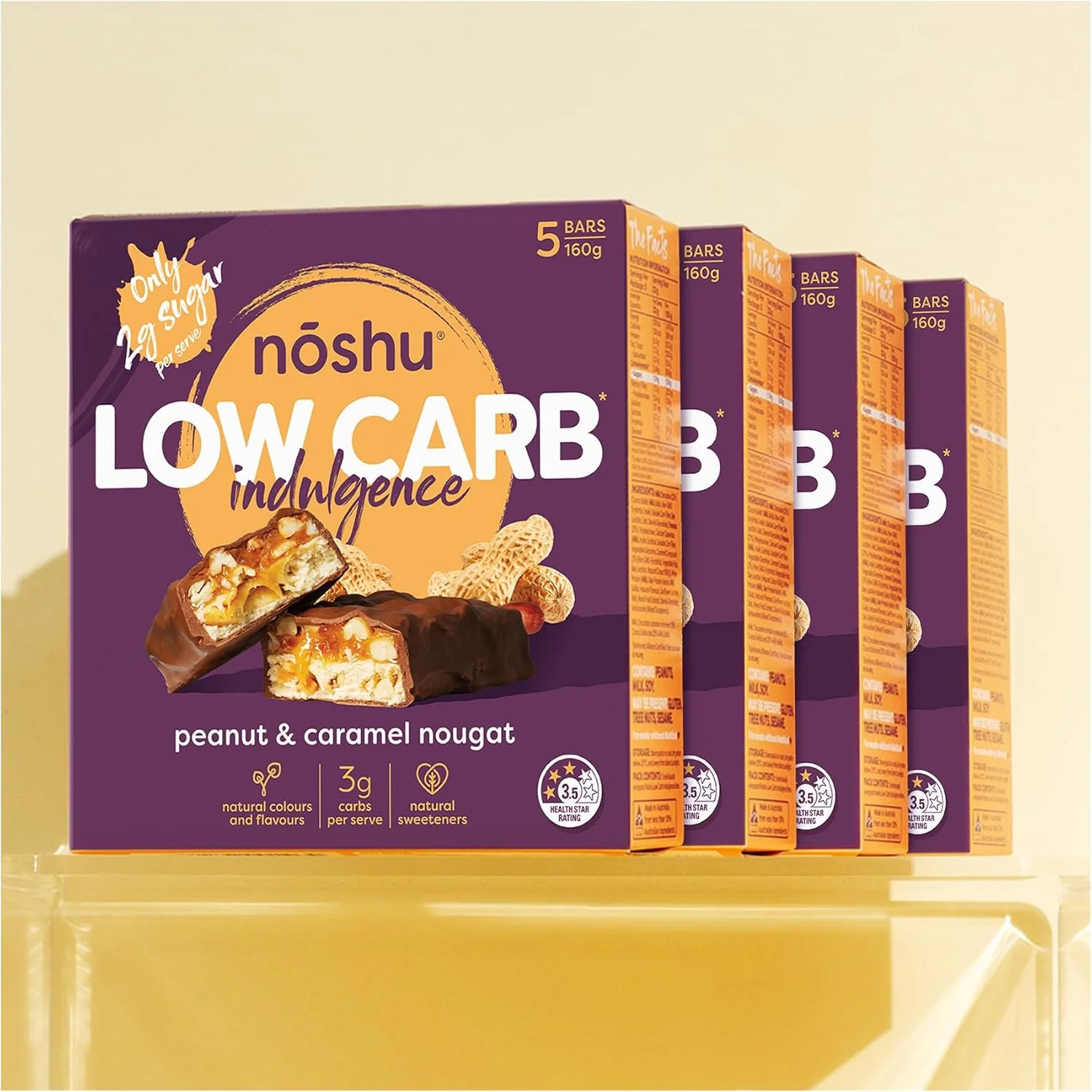 Noshu Low Carb Peanut & Caramel Nougat Bars – Guilt-Free Treat | 5-Pack - Image 7