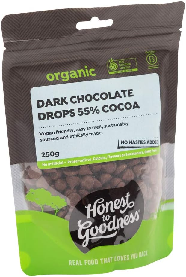 Honest to Goodness Organic Dark Chocolate Drops 55% Cocoa | Dairy-Free & Vegan | 250g - Image 2