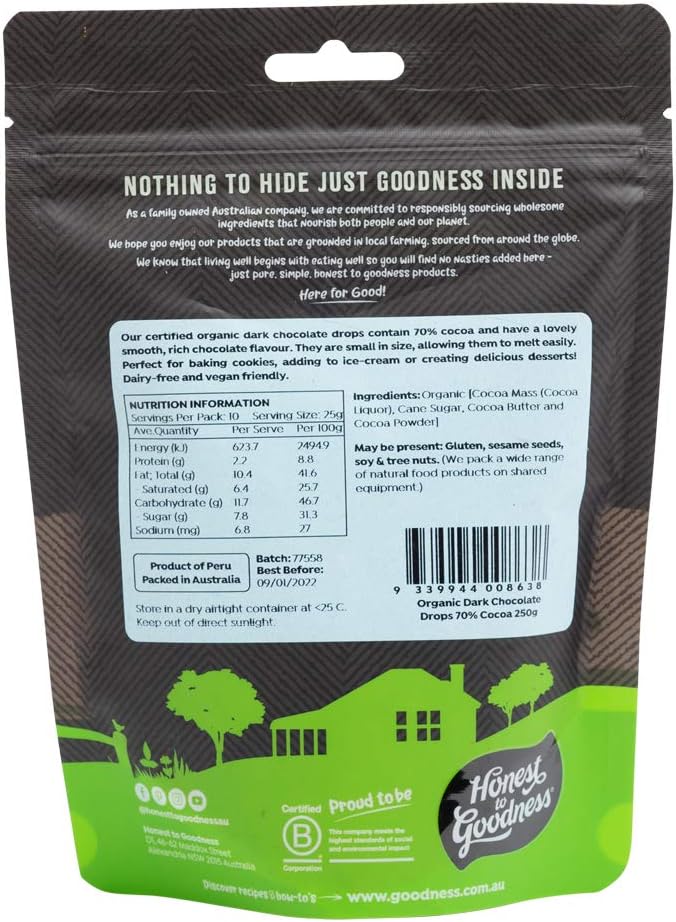 Honest to Goodness Organic Dark Chocolate Cocoa Drops | 250g - Image 2
