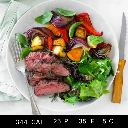 Pan Seared Lamb Rump with Roasted Vegetables and Pink Peppercorn Sauce (Gluten-free) - Image 3