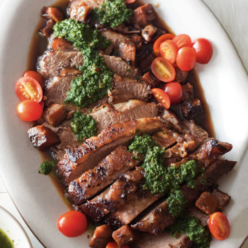 Slow Cooked Braised Beef Brisket, Cauliflower Mash with Chimmichuri Sauce