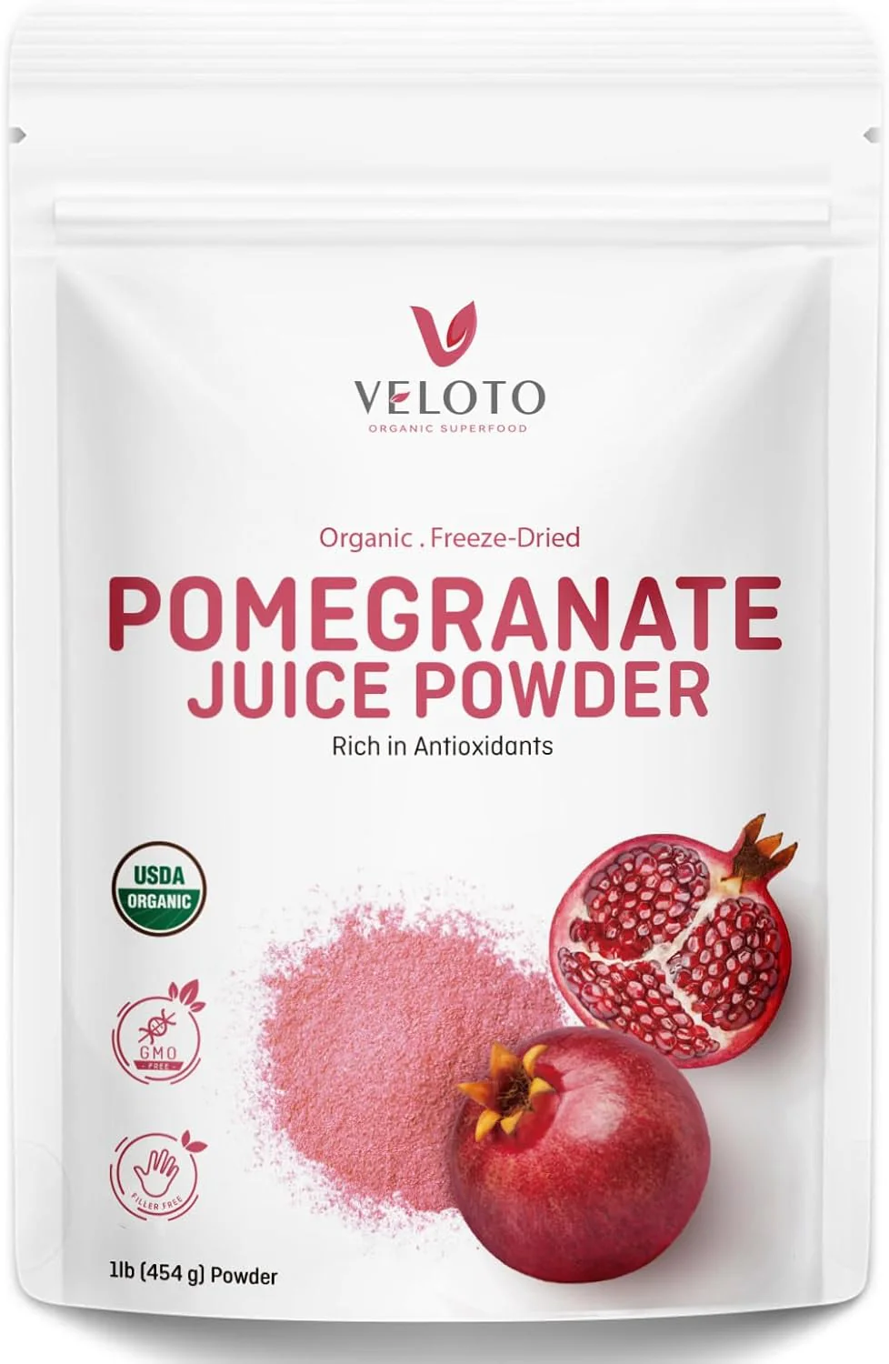 VELOTO Organic Pomegranate Juice Powder, Pure Pomegranate Fruit Extract Freeze Dried Powder, Natural Vitamin C Vegan Sweetener Superfoods for Smoothies, Yogurt & Shake, Gluten Free, Non GMO, 1 lb - Image 2